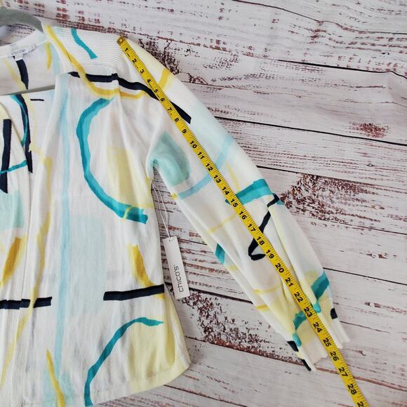 Chicos Summer Romantic Abstract Cardigan Sweater LIghtweight Open Front XL NWT - Picture 10 of 13